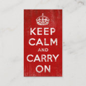 ヴィンテージの深紅の動揺してなKeep Calm and Carry On 名刺 (裏面)