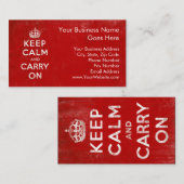 ヴィンテージの深紅の動揺してなKeep Calm and Carry On 名刺 (正面/裏面)