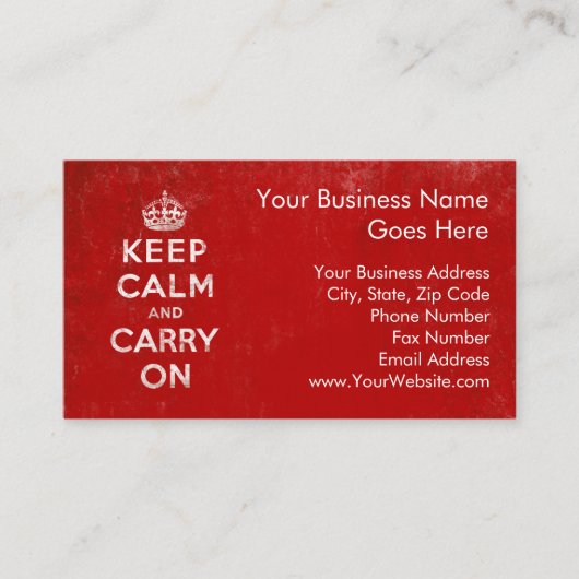 ヴィンテージの深紅の動揺してなKeep Calm and Carry On 名刺 (正面)