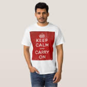ヴィンテージの深紅の動揺してなKeep Calm and Carry On Tシャツ (正面フル)