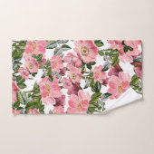 ヴィンテージの深緑色のピンクの珊瑚のボヘミアの花柄 ハンドタオル (ハンドタオル)