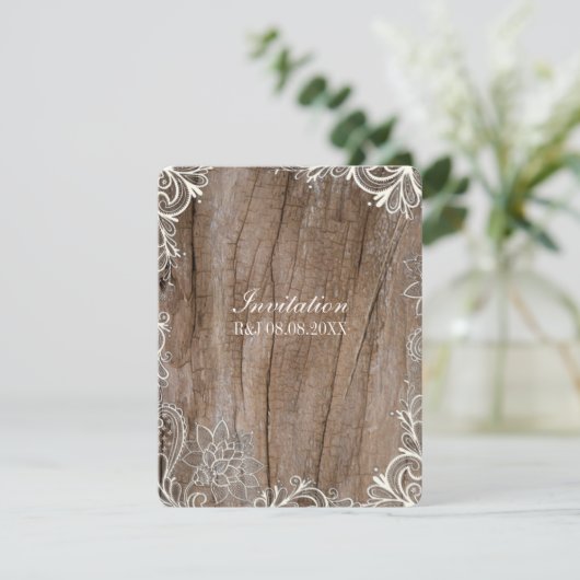 ヴィンテージの渦巻き模様の古材とレースのカントリーウェディング 招待状 (スタンド正面)