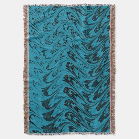 ヴィンテージの渦巻のターコイズの孔雀のティール(緑がかった色)のアフガニスタン人 スローブランケット (正面縦)