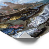 ヴィンテージの港の風景（魚） ポスター (角)