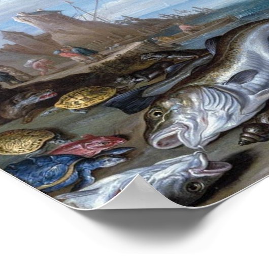 ヴィンテージの港の風景（魚） ポスター (角)