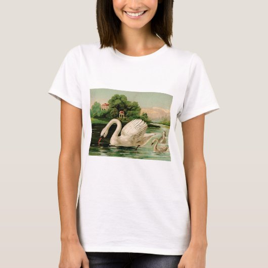 ヴィンテージの湖のスワン Tシャツ (正面)