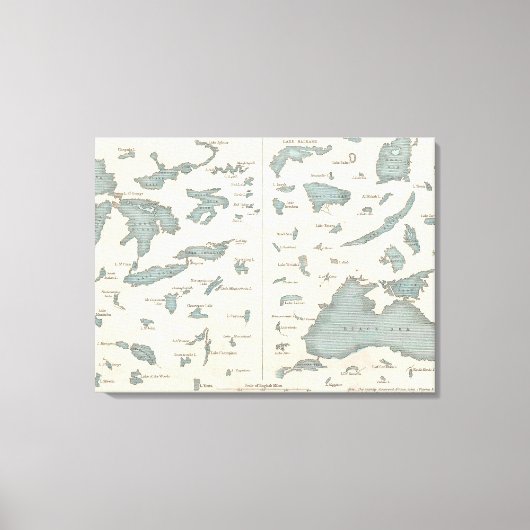 ヴィンテージの湖の世界地図(1860) キャンバスプリント (正面)