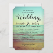 ヴィンテージの湖畔のビーチ結婚式 招待状 (正面)
