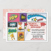 ヴィンテージの漫画本のストリップの英雄のパーティーの招待 招待状 (正面/裏面)