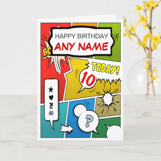 ヴィンテージの漫画本のパーソナライズなバースデー・カード カード (黄色い花)