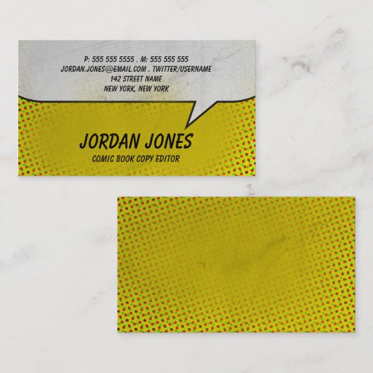 ヴィンテージの漫画本の黄色の明暗中間部 名刺 (正面/裏面)
