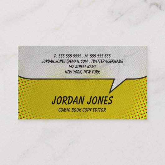 ヴィンテージの漫画本の黄色の明暗中間部 名刺 (正面)