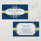 ヴィンテージの濃紺および金黄色い渦巻 名刺 (正面/裏面)