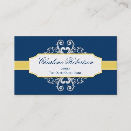 ヴィンテージの濃紺および金黄色い渦巻 名刺 (正面)