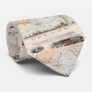 ヴィンテージの火山および地震の世界地図(1852年) ネクタイ