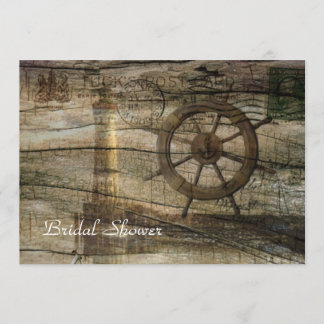 ヴィンテージの灯台ビーチ結婚式のブライダルシャワー 招待状