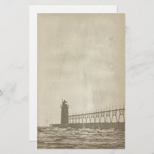 ヴィンテージの灯台ペーパー文房具 便箋 (正面/裏面)