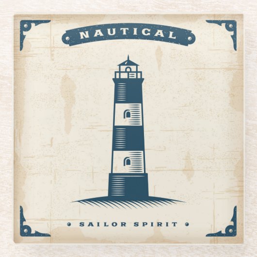 ヴィンテージの灯台ポスター1 ガラスコースター (正面)