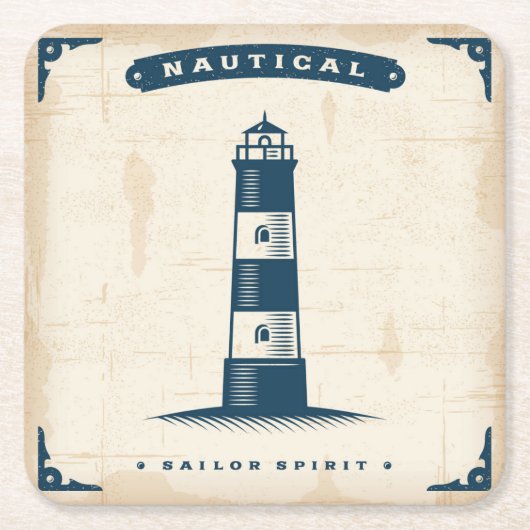 ヴィンテージの灯台ポスター1 スクエアペーパーコースター (正面)