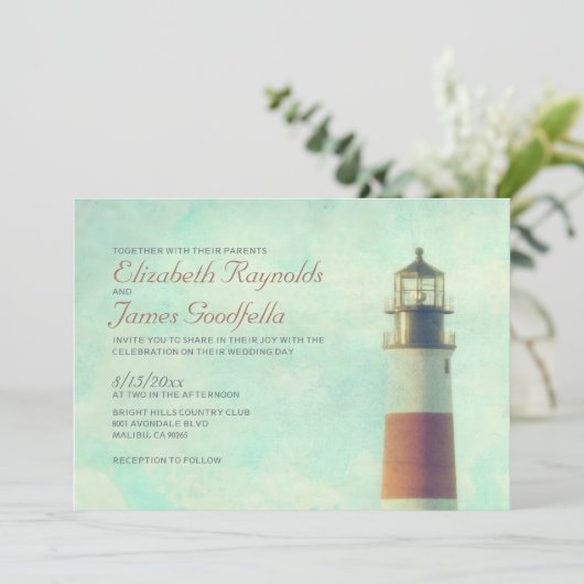 ヴィンテージの灯台結婚式招待状 招待状 (スタンド正面)