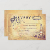 ヴィンテージの灯台航海のな結婚RSVPカード 出欠カード (正面/裏面)