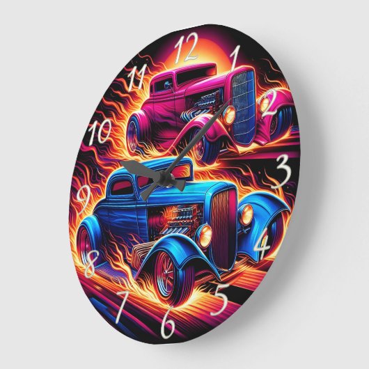 ヴィンテージの熱い棒が燃えるような夕日の下を走る ラージ壁時計 (傾斜)