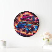 ヴィンテージの熱い棒が燃えるような夕日の下を走る ラージ壁時計 (ホーム)