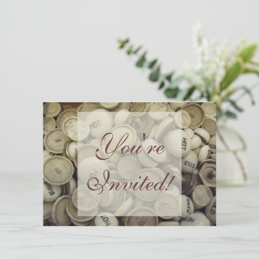 ヴィンテージの熱と冷たい磁器のノブ 招待状 (スタンド正面)