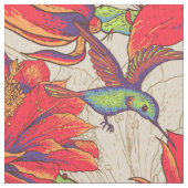 ヴィンテージの熱帯ハチドリおよびサボテンの花 ファブリック (クローズアップ)