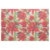 ヴィンテージの熱帯ハチドリおよびサボテンの花 ファブリック (ファットクウォーター)