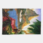 ヴィンテージの熱帯ハワイの水上機のヤシの木 キッチンタオル (横)