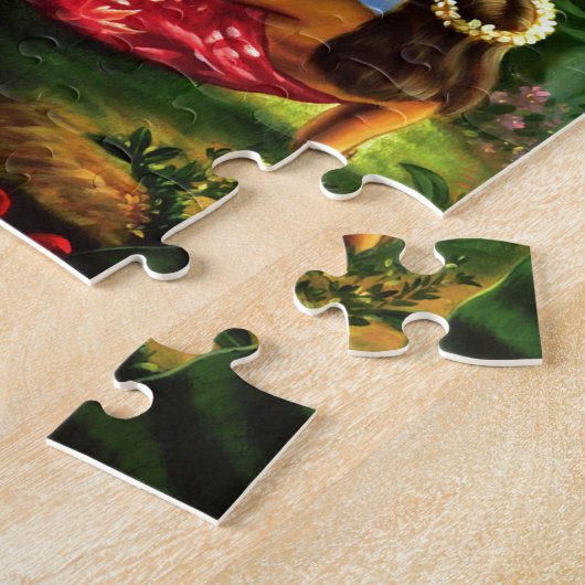 ヴィンテージの熱帯ハワイの水上機のヤシの木 ジグソーパズル (側面)