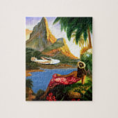 ヴィンテージの熱帯ハワイの水上機のヤシの木 ジグソーパズル (縦)