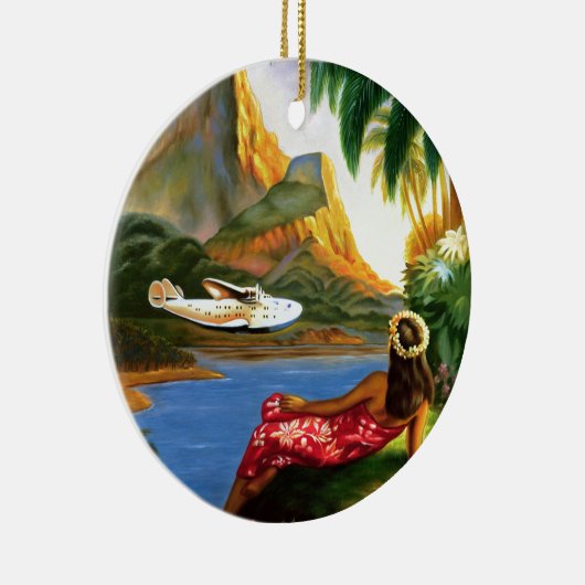 ヴィンテージの熱帯ハワイの水上機のヤシの木 セラミックオーナメント (右)