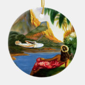 ヴィンテージの熱帯ハワイの水上機のヤシの木 セラミックオーナメント (正面)