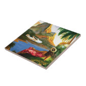 ヴィンテージの熱帯ハワイの水上機のヤシの木 タイル (側面)