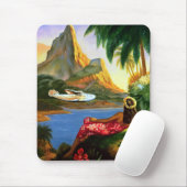 ヴィンテージの熱帯ハワイの水上機のヤシの木 マウスパッド (マウス)