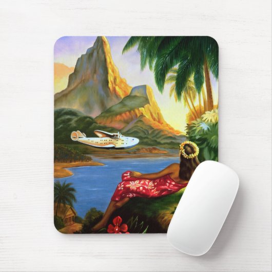 ヴィンテージの熱帯ハワイの水上機のヤシの木 マウスパッド (マウス)