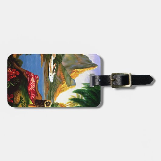 ヴィンテージの熱帯ハワイの水上機のヤシの木 ラゲッジタグ (正面横)