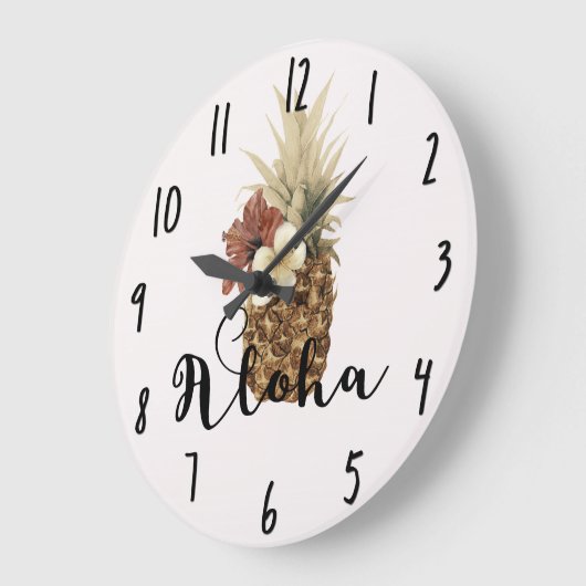 ヴィンテージの熱帯パイナップルハイビスカスの花柄アロハ ラージ壁時計 (傾斜)