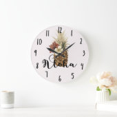 ヴィンテージの熱帯パイナップルハイビスカスの花柄アロハ ラージ壁時計 (ホーム)