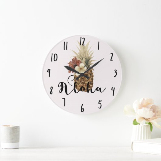ヴィンテージの熱帯パイナップルハイビスカスの花柄アロハ ラージ壁時計 (ホーム)