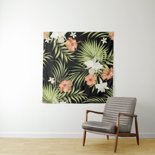 ヴィンテージの熱帯パターンでハイビスカスの花と タペストリー (インサイチュ)