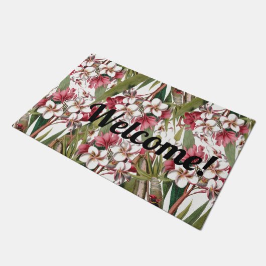 ヴィンテージの熱帯プルメリアの花の歓迎された玄関マット ドアマット (アングル)