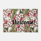 ヴィンテージの熱帯プルメリアの花の歓迎された玄関マット ドアマット (正面)