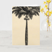 ヴィンテージの熱帯島のヤシの木のテンプレートのブランク カード (黄色い花)