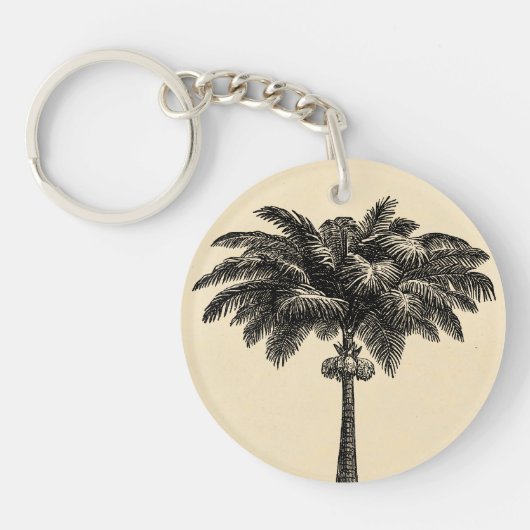 ヴィンテージの熱帯島のヤシの木のテンプレートのブランク キーホルダー (正面)