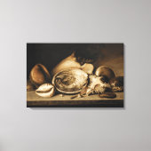ヴィンテージの熱帯性貝殻が岩棚に並んでいる キャンバスプリント (正面)