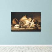 ヴィンテージの熱帯性貝殻が岩棚に並んでいる キャンバスプリント (インサイチュ (ウッドフロア))