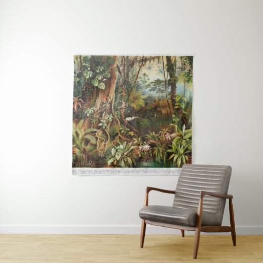 ヴィンテージの熱帯林植物のスケッチ タペストリー (インサイチュ)